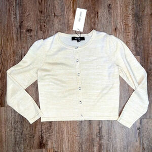 Chloe + Jasmine Girls Light Cream Sparkly Button-Up Sweater